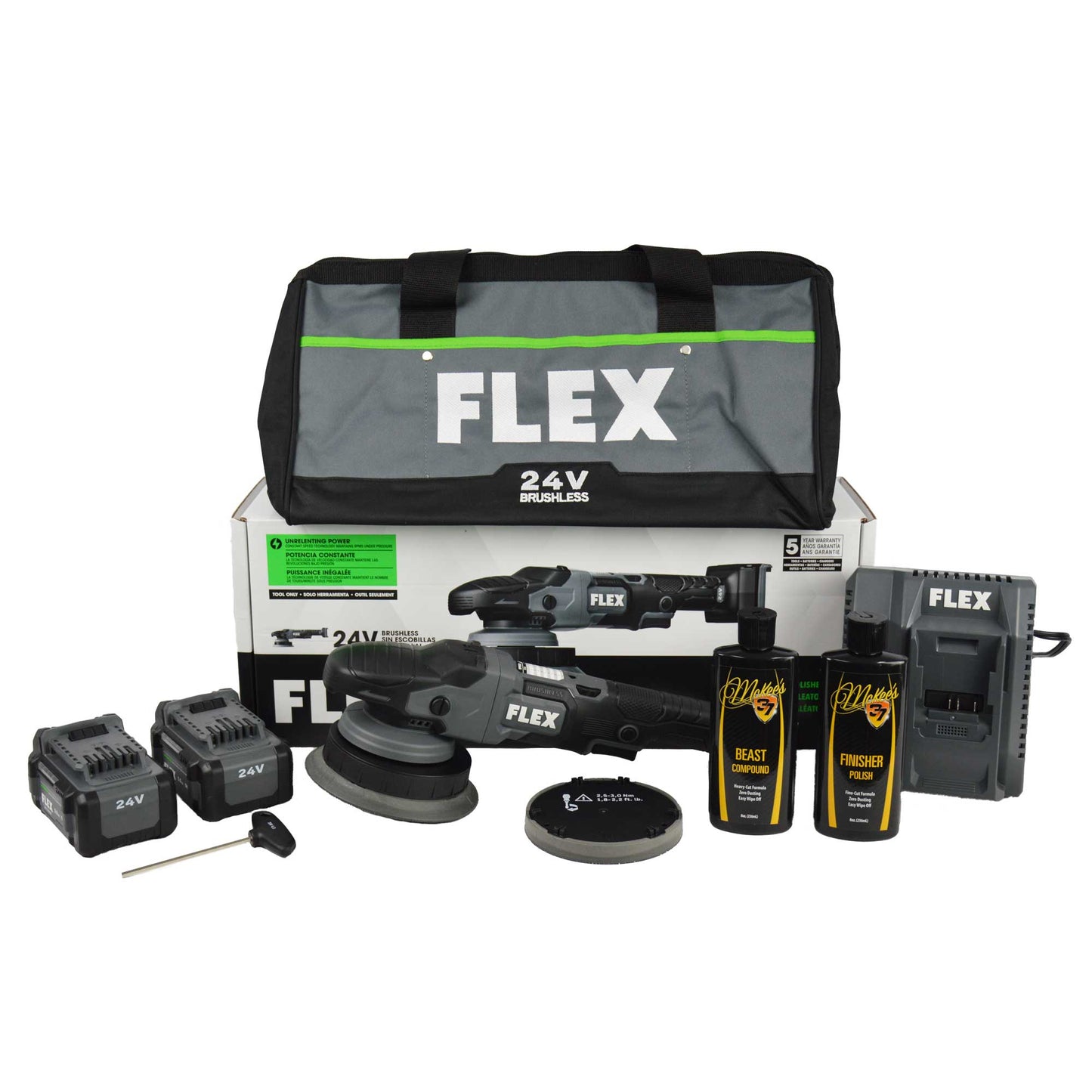 FLEX 24 Volt Cordless Long-Stroke Dual Action Polisher FX3321 - FREE BONUS!.