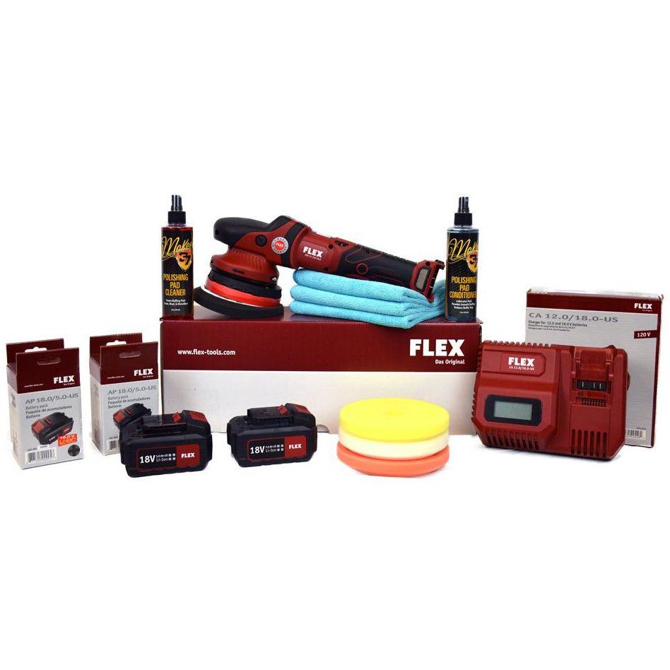 FLEX XFE15 150 Long-Stroke Dual Action Cordless Polisher Intro Pad Kit + FREE BATTERY!
