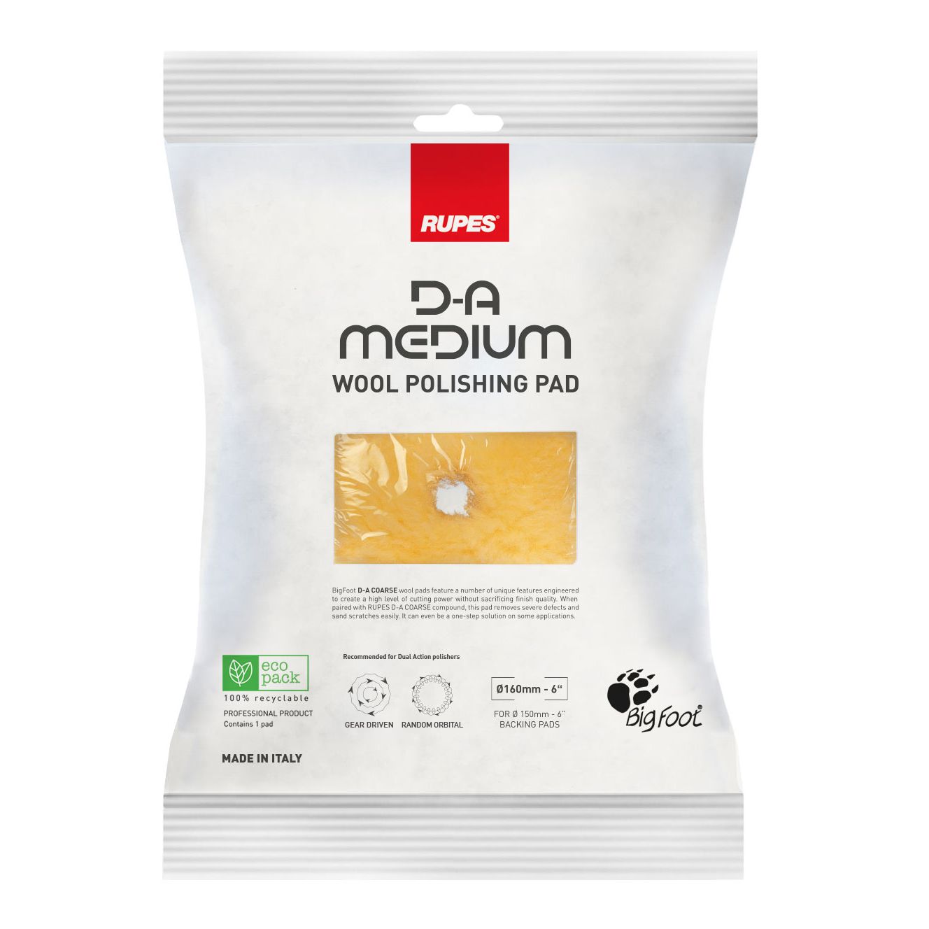 RUPES Medium Yellow Wool Polishing Pad (3 Sizes Available)