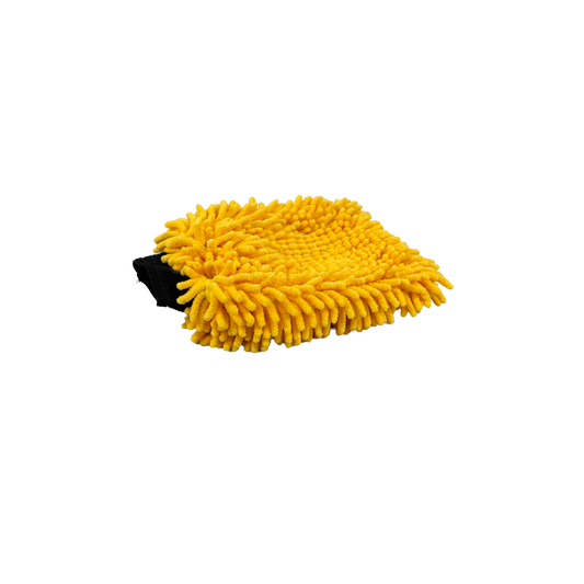 black microfiber cleaning glove on a white background