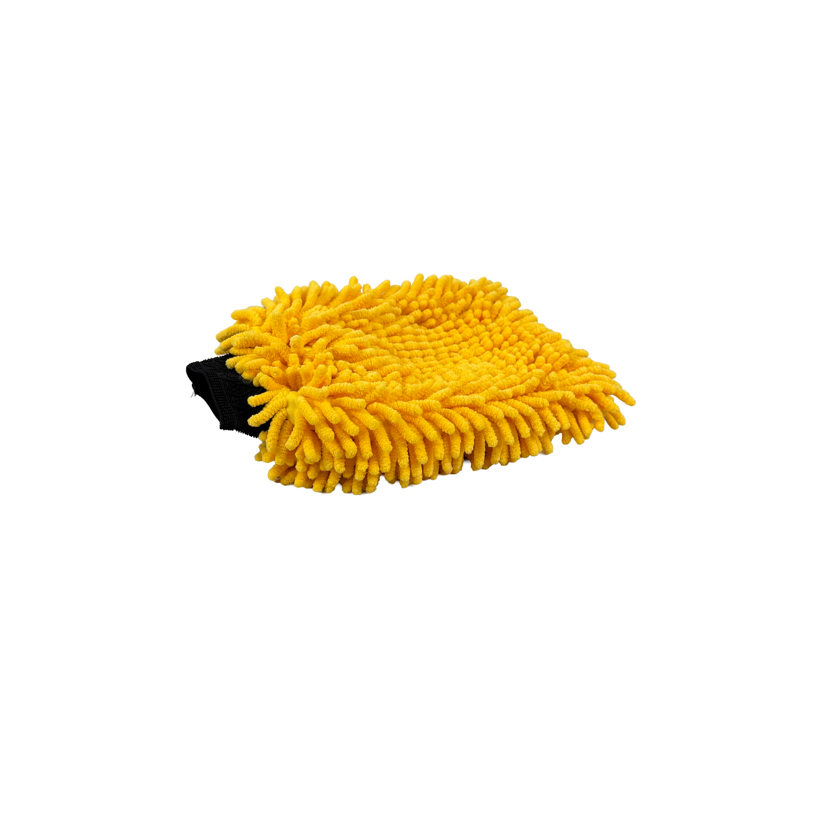 black microfiber cleaning glove on a white background