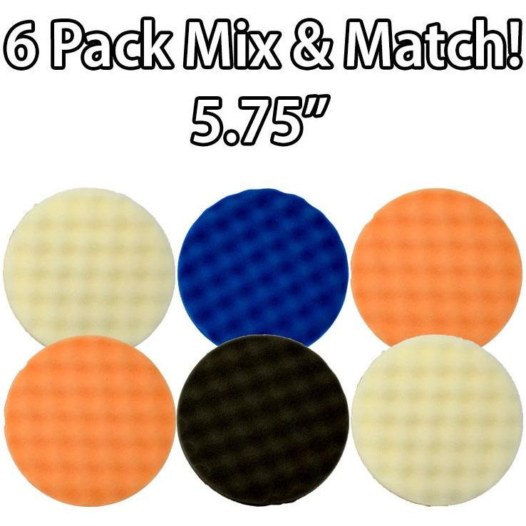 6 Pack 5.75 Inch Cool Wave Waffle Foam Buffing Pad Mix &amp; Match - FREE BONUS!